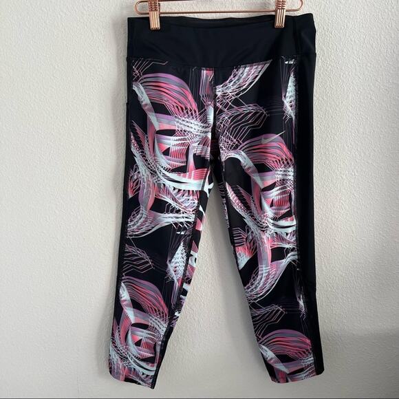 Nike Dri-Fit Power Right Fit Sea Coral Black Printed Running Crops Small - Picture 2 of 13